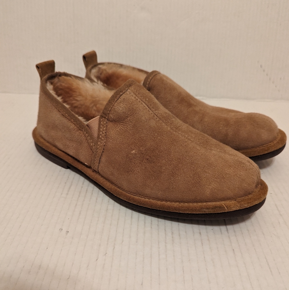 Norm Thompson Sheep Skin Fur Lined Slippers Beige Mens Size 10